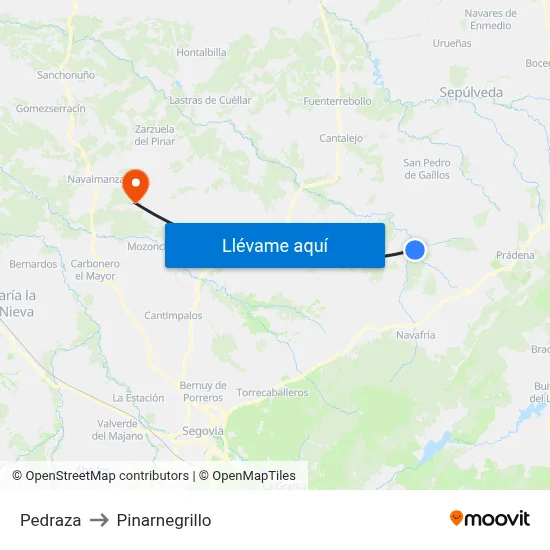 Pedraza to Pinarnegrillo map