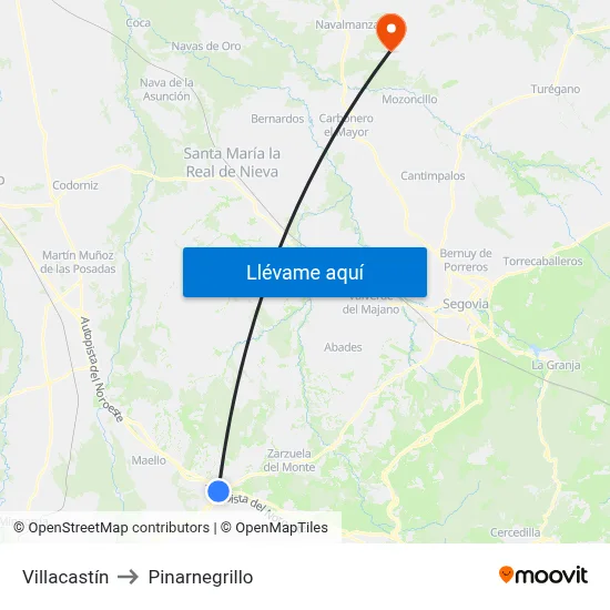 Villacastín to Pinarnegrillo map