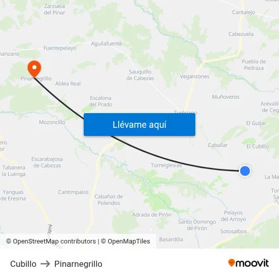 Cubillo to Pinarnegrillo map