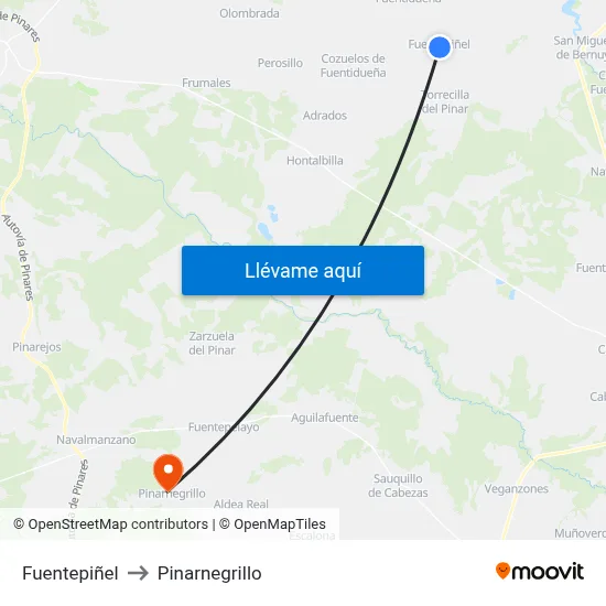 Fuentepiñel to Pinarnegrillo map