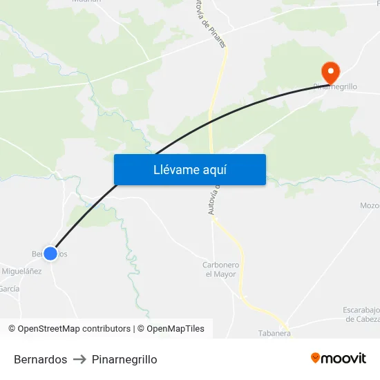 Bernardos to Pinarnegrillo map