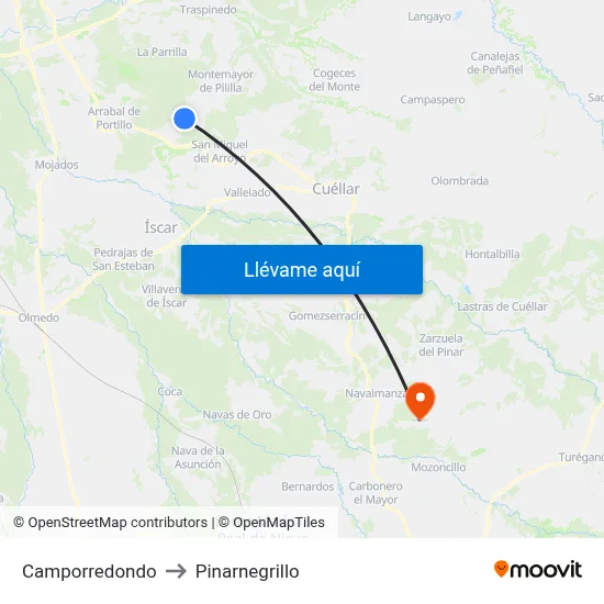 Camporredondo to Pinarnegrillo map