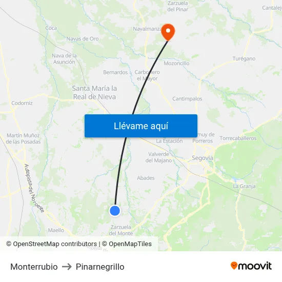 Monterrubio to Pinarnegrillo map