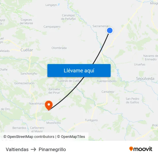 Valtiendas to Pinarnegrillo map