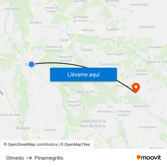 Olmedo to Pinarnegrillo map