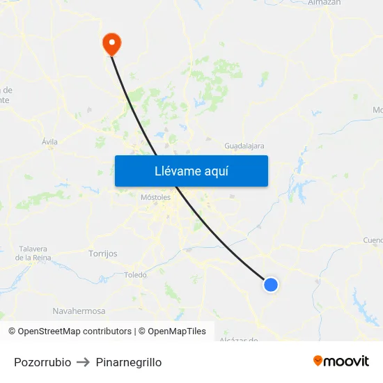 Pozorrubio to Pinarnegrillo map