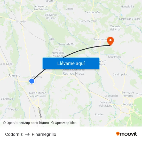 Codorniz to Pinarnegrillo map
