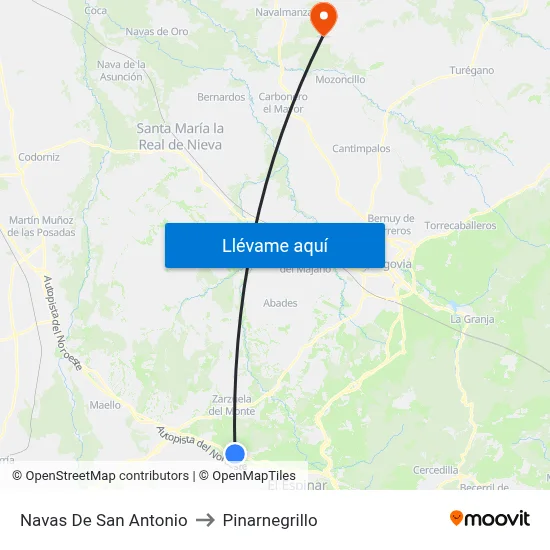 Navas De San Antonio to Pinarnegrillo map