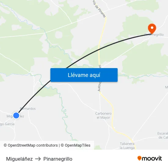 Migueláñez to Pinarnegrillo map