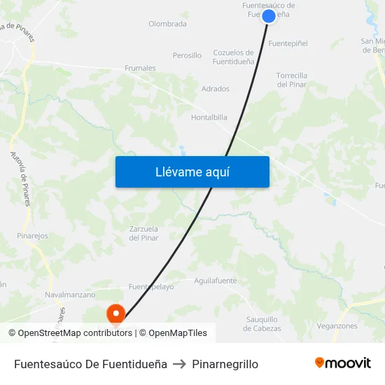 Fuentesaúco De Fuentidueña to Pinarnegrillo map
