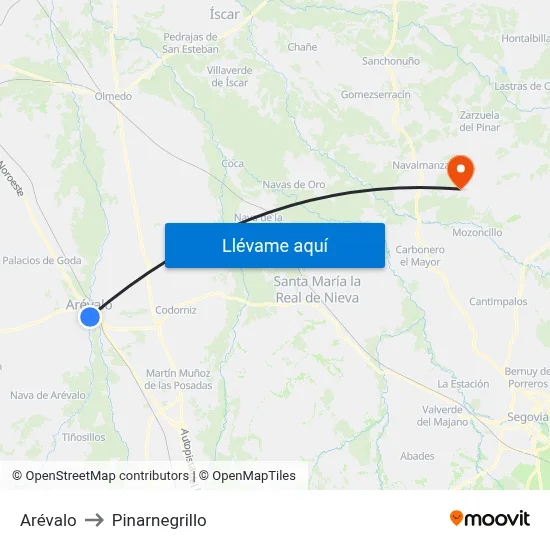 Arévalo to Pinarnegrillo map