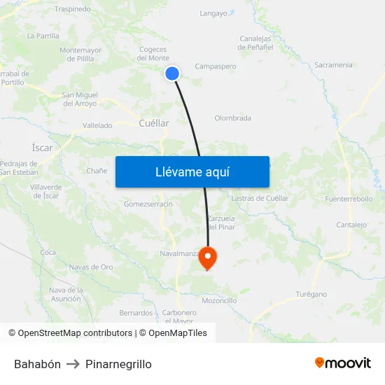 Bahabón to Pinarnegrillo map