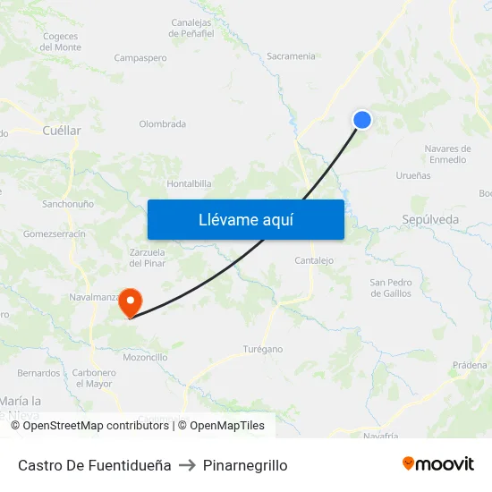 Castro De Fuentidueña to Pinarnegrillo map