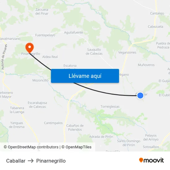 Caballar to Pinarnegrillo map