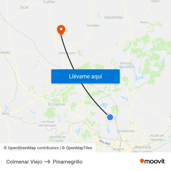 Colmenar Viejo to Pinarnegrillo map