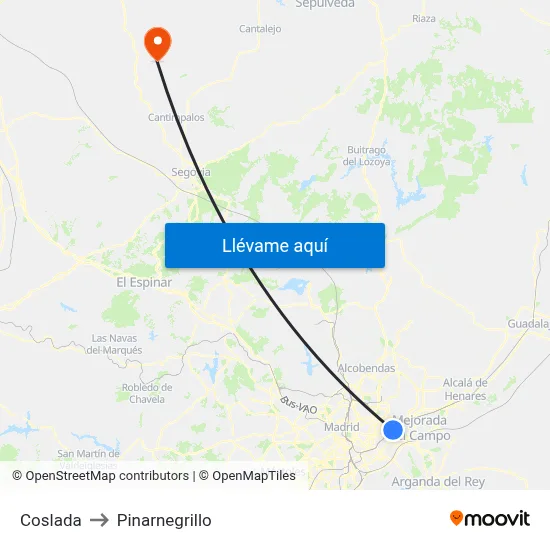 Coslada to Pinarnegrillo map