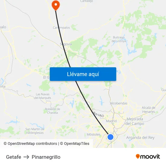 Getafe to Pinarnegrillo map