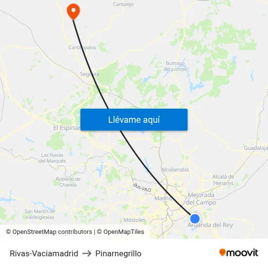 Rivas-Vaciamadrid to Pinarnegrillo map