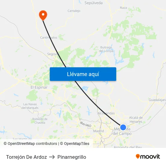 Torrejón De Ardoz to Pinarnegrillo map