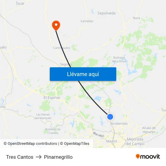 Tres Cantos to Pinarnegrillo map
