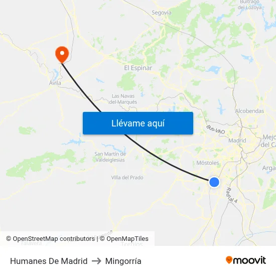 Humanes De Madrid to Mingorría map