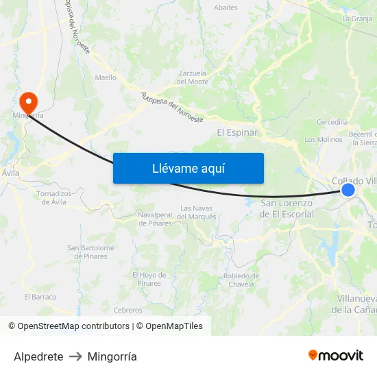 Alpedrete to Mingorría map