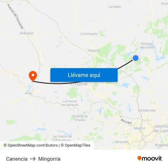 Canencia to Mingorría map