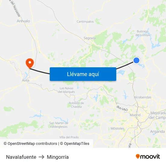 Navalafuente to Mingorría map