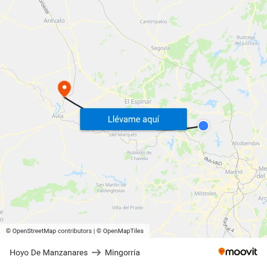 Hoyo De Manzanares to Mingorría map