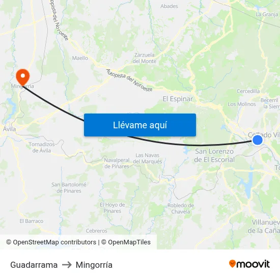 Guadarrama to Mingorría map