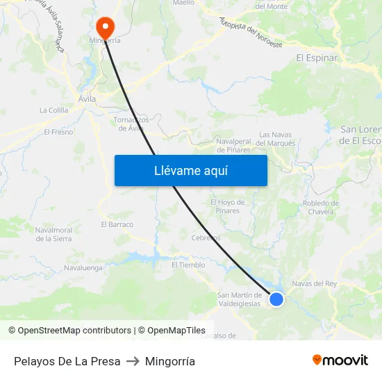 Pelayos De La Presa to Mingorría map