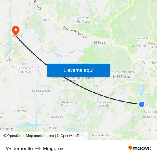 Valdemorillo to Mingorría map