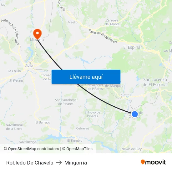 Robledo De Chavela to Mingorría map