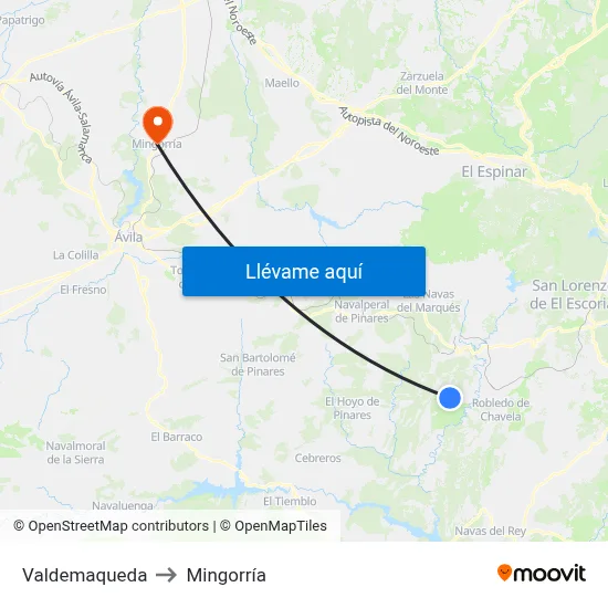 Valdemaqueda to Mingorría map