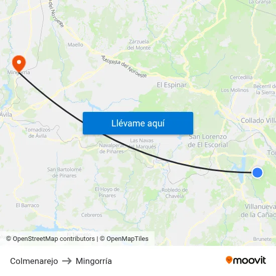 Colmenarejo to Mingorría map