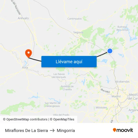 Miraflores De La Sierra to Mingorría map