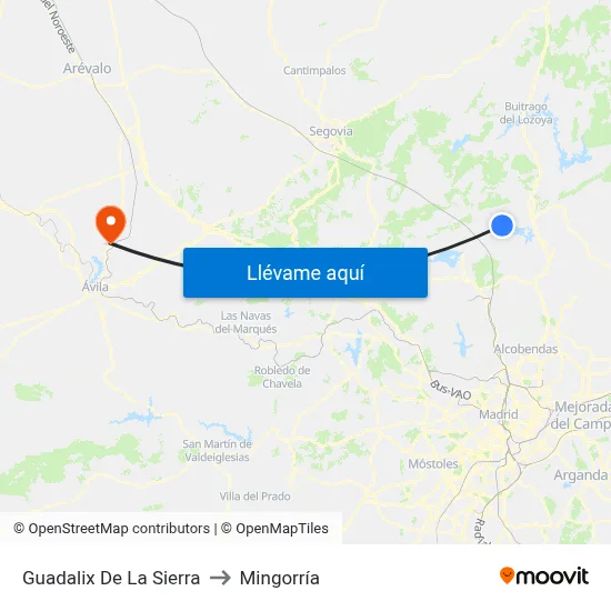 Guadalix De La Sierra to Mingorría map