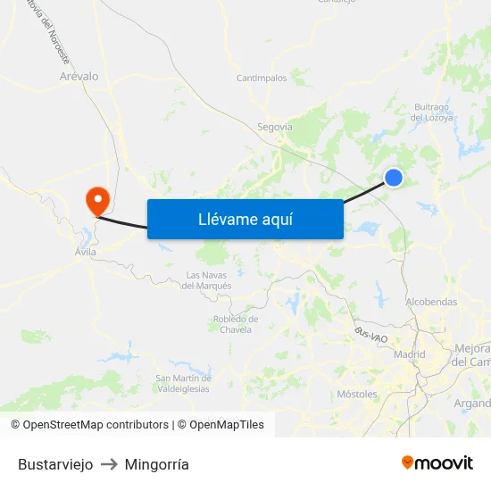 Bustarviejo to Mingorría map