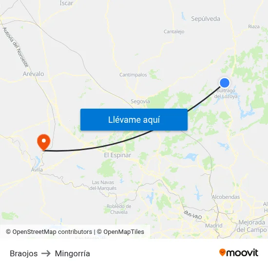 Braojos to Mingorría map