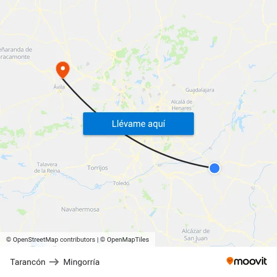 Tarancón to Mingorría map