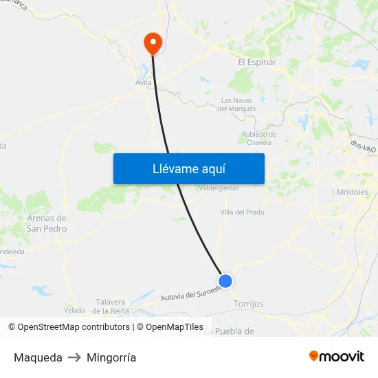 Maqueda to Mingorría map