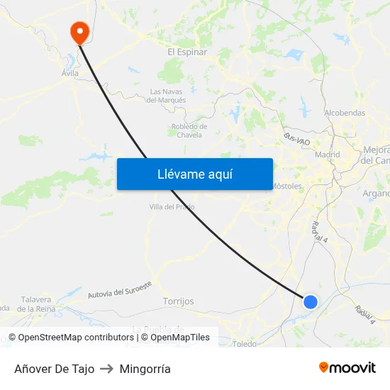 Añover De Tajo to Mingorría map