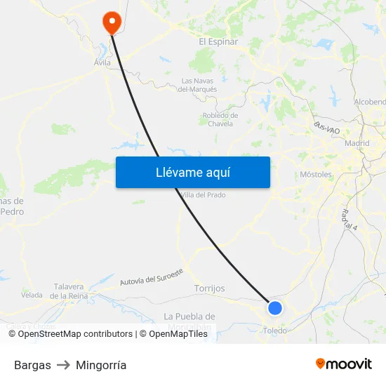 Bargas to Mingorría map