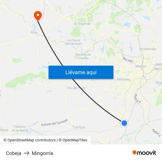 Cobeja to Mingorría map
