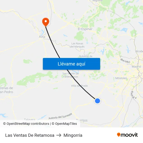Las Ventas De Retamosa to Mingorría map