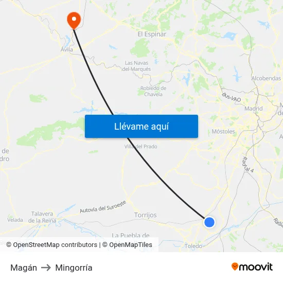 Magán to Mingorría map