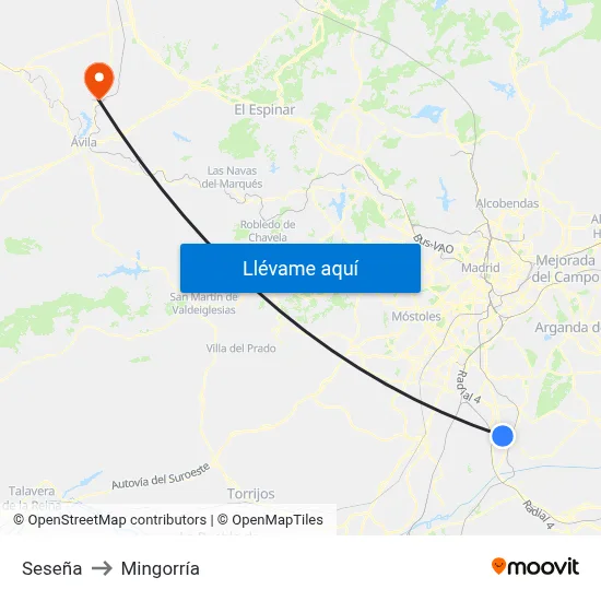 Seseña to Mingorría map