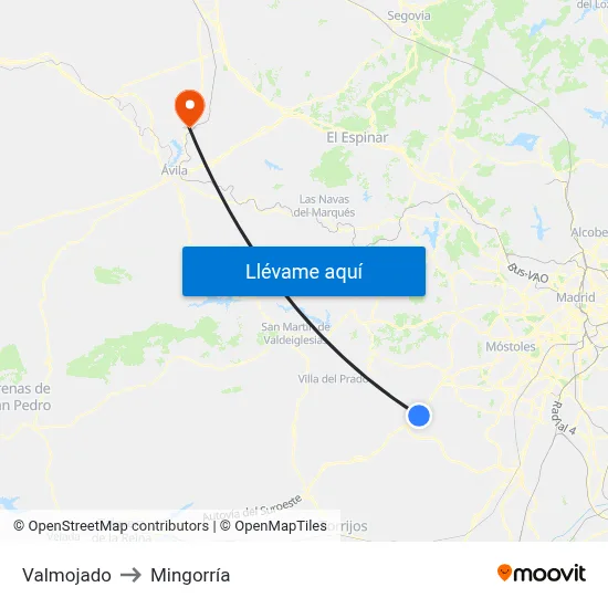 Valmojado to Mingorría map