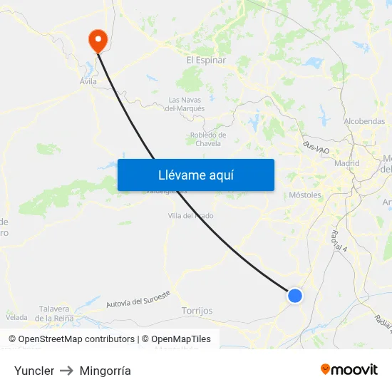 Yuncler to Mingorría map
