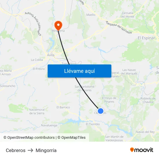 Cebreros to Mingorría map